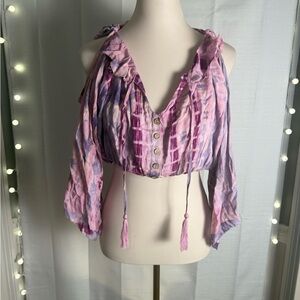 Style Rack Pink Puff Sleeve Crop Blouse Small
